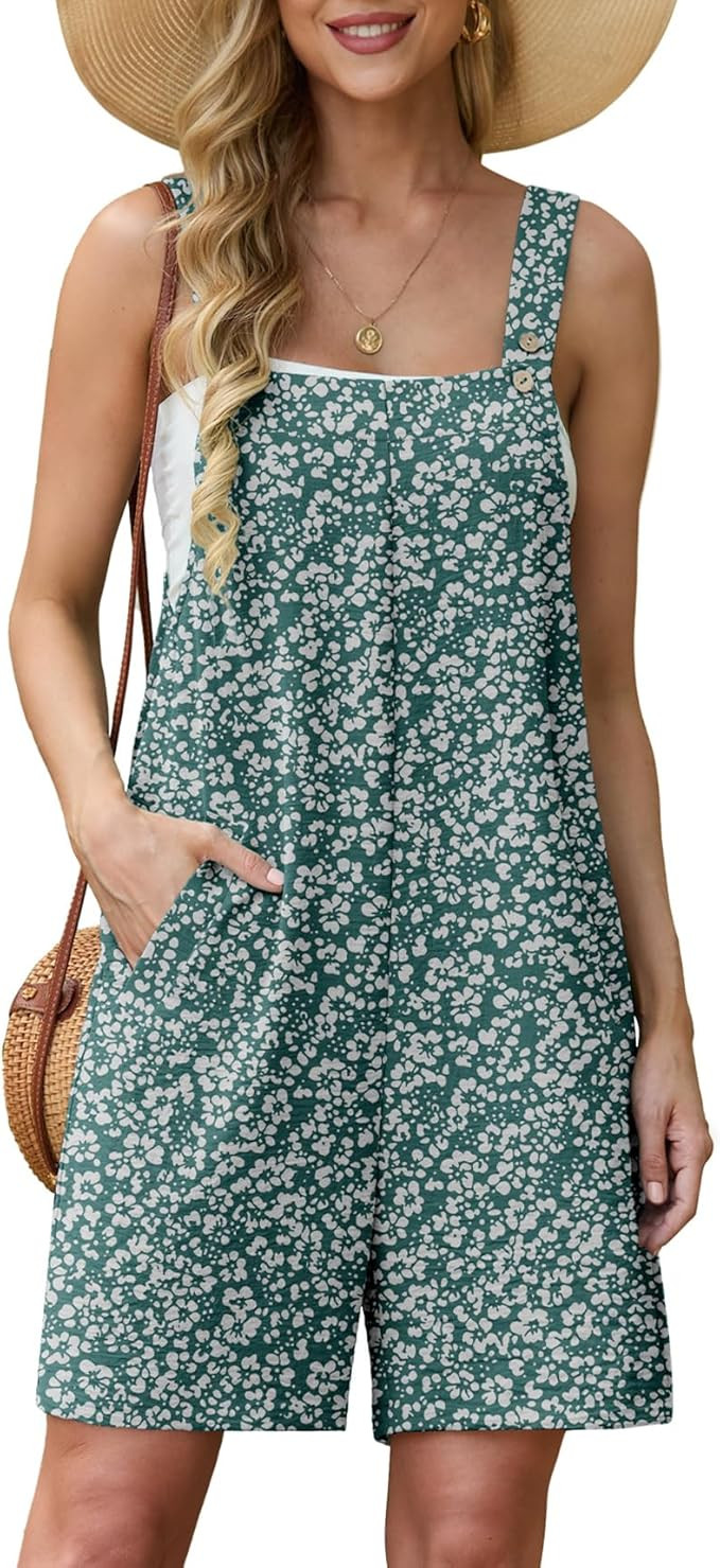 Lepunuo Rompers for Women Summer Boho Loose Fit Sleeveless Short Jumpsuits Overalls Vacation Outf... | Amazon (US)