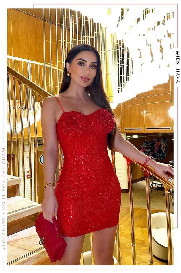 Miss Lola | Holiday Affair Red Sequins Mini Dress | MISS LOLA