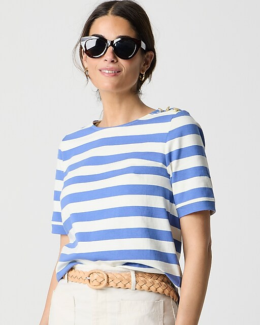 Short-sleeve striped button-shoulder tee | J.Crew Factory