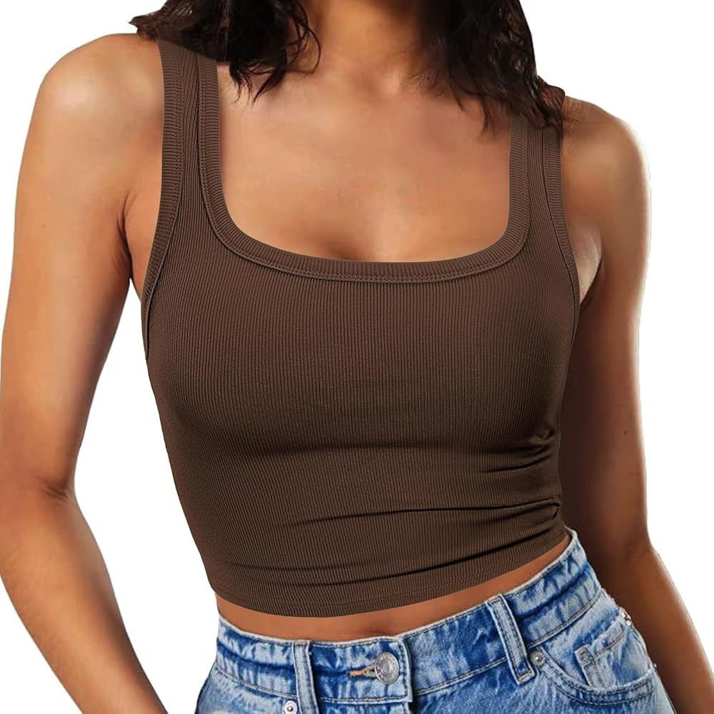 RIROW Womens Sleeveless Fitted Tank Top 2024 New Square Neck Ribbed Basic Tee XS-XL | Amazon (CA)