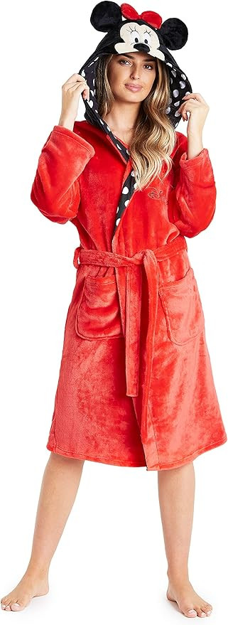 Disney Ladies Dressing Gown, Minnie Mouse Fleece Hooded Robe, Gifts for Women | Amazon (US)