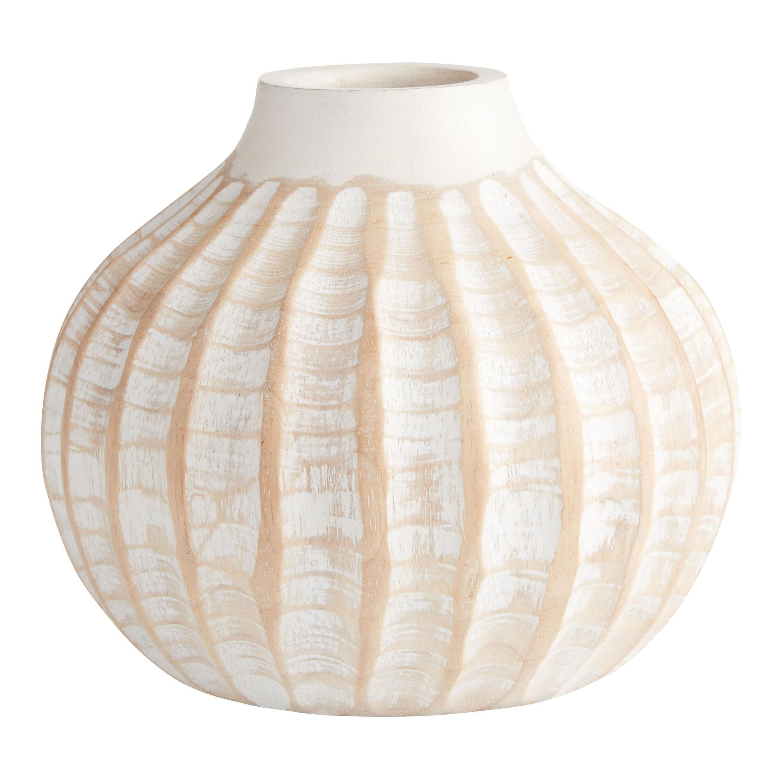 CRAFT Whitewash Carved Mango Wood Urchin Vase | World Market