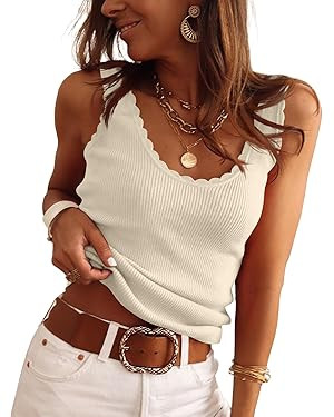ANRABESS Women Tank Tops Scoop Neck Ribbed Knit Summer Sweater 2026 Sleeveless Casual Shirts Cute... | Amazon (US)
