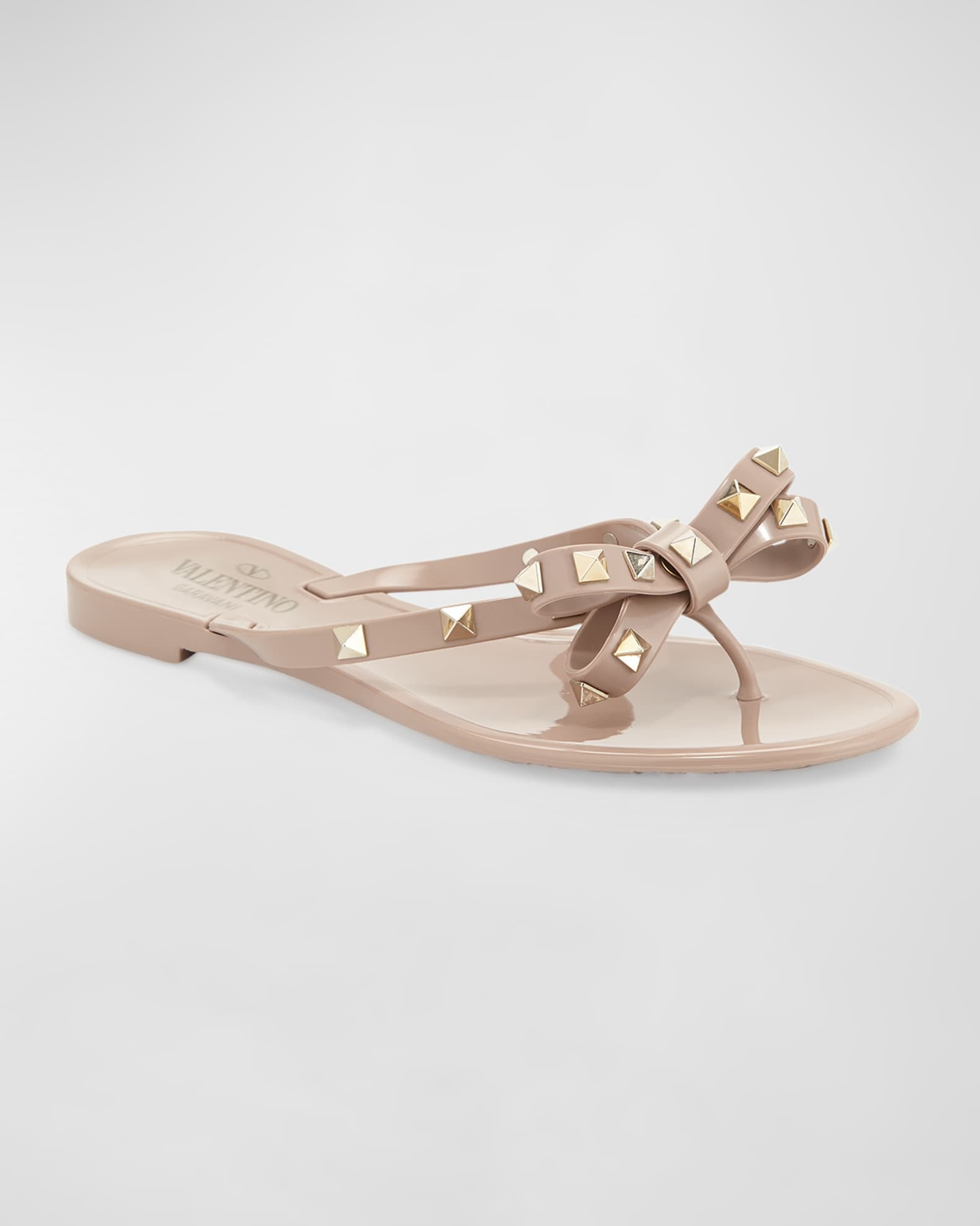 Valentino Garavani Rockstud PVC Flat Thong Sandals | Neiman Marcus
