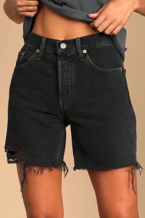 501 Mid Thigh Washed Black Cutoff Denim Shorts | Lulus (US)