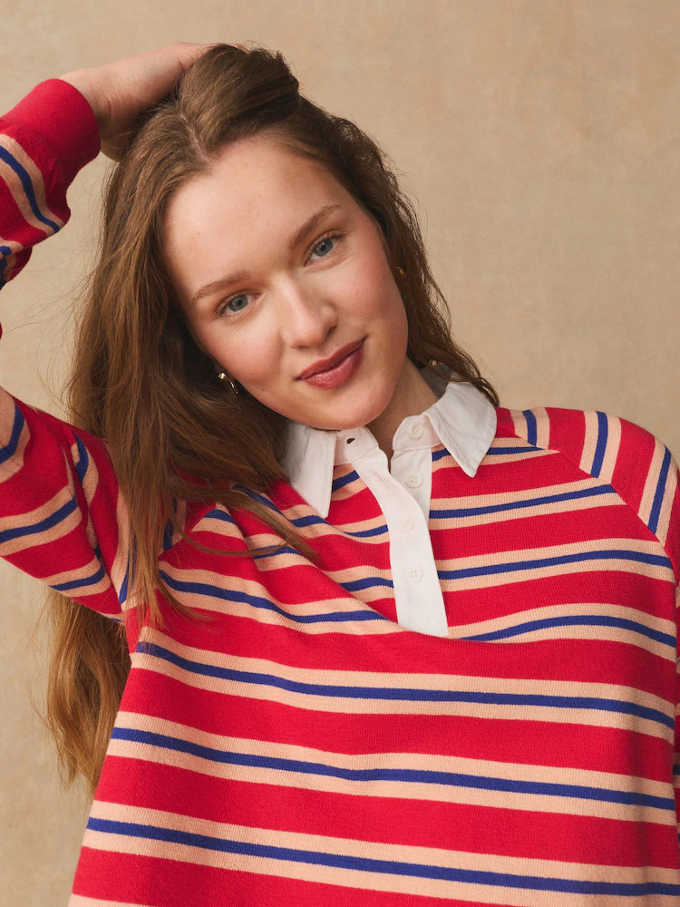 Red/Blue Striped Long Sleeve Collared Rugby Polo Top | Next AU