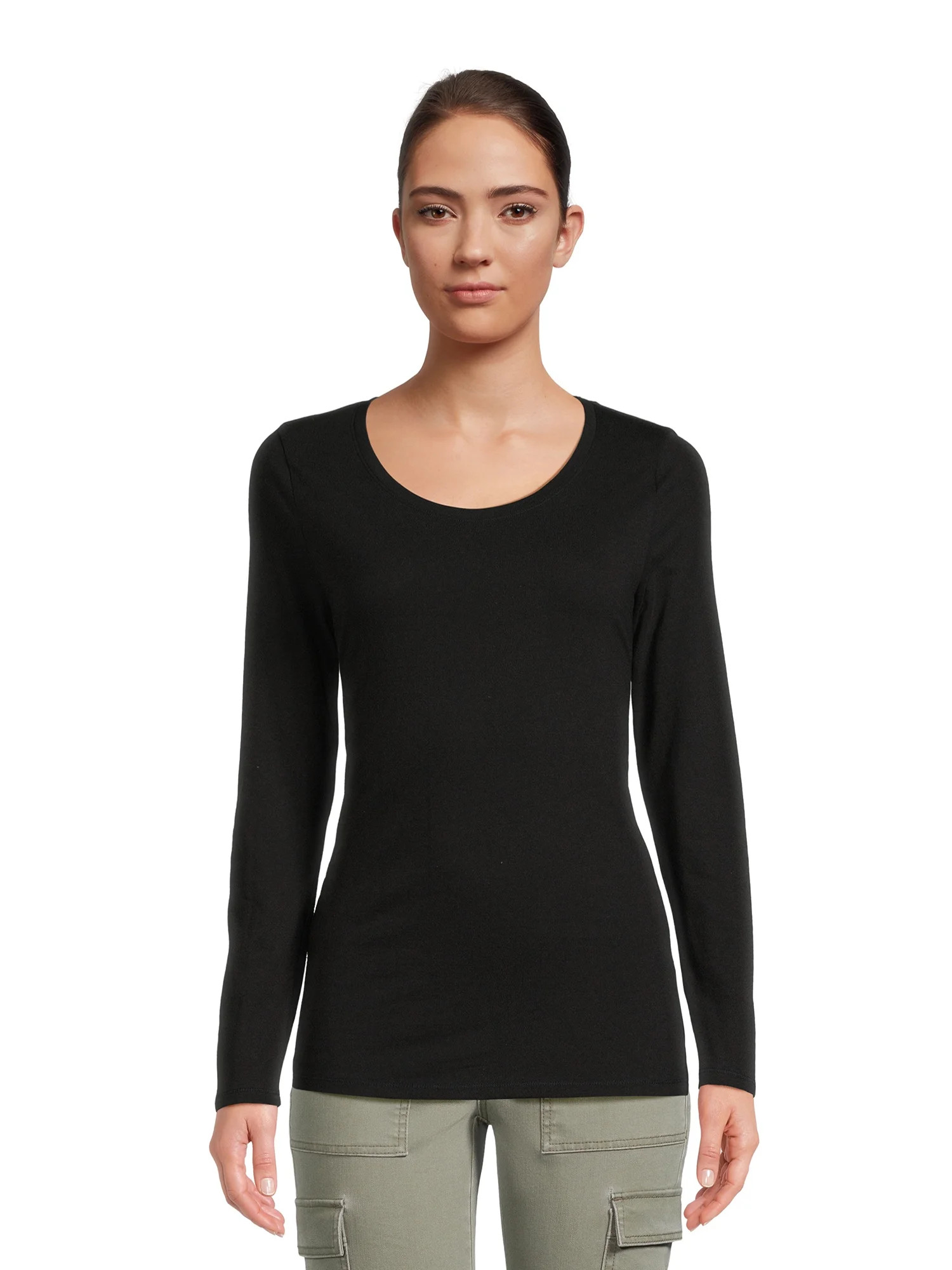 No Boundaries Juniors Scoop Neck T-Shirt with Long Sleeves, Sizes XS-XXXL - Walmart.com | Walmart (US)