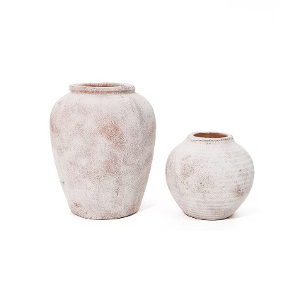 LuxenHome 2-Piece Marble Brown and White Terracotta Vase Set Multicolored | Target
