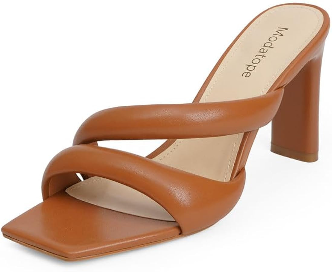 Modatope Heeled Mules for Women Square Toe Heels Chunky Block Heeled Sandals Dress Shoes | Amazon (US)