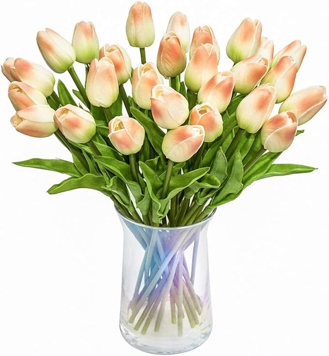 30pcs Artificial Tulips Flowers Real Touch Champagne Tulips Fake Holland PU Tulip Bouquet Latex F... | Amazon (US)