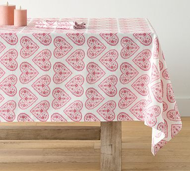 Heart Print Organic Cotton Tablecloth | Pottery Barn (US)