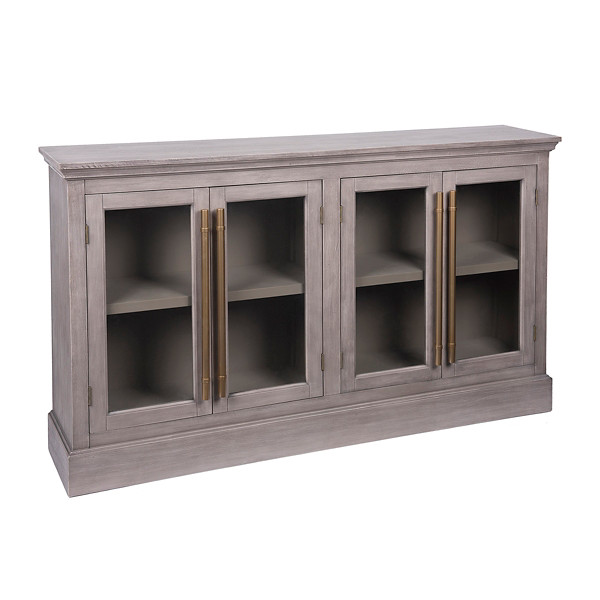 Gray Window 4-Door Cabinet with Bronze Handles | Kirklands | Kirkland's Home