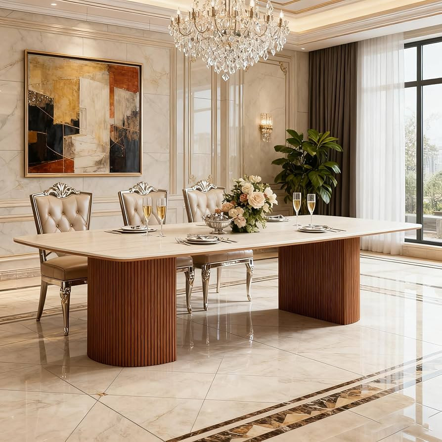 Tribesigns 78.74" Travertine Slab Dining Table for 8-10, Modern Horse Belly Dining Table, Luxury ... | Amazon (US)