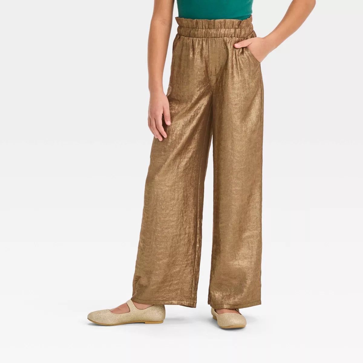 Girls' Dressy Wide Leg Holiday Pants - Cat & Jack™ Metallic Gold XS | Target