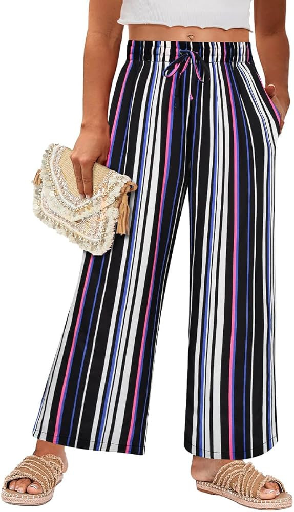 RITERA Womens Plus Size Elastic Waist Wide Leg Pants with Pockets Casual Loose High Waist Pleated... | Amazon (US)