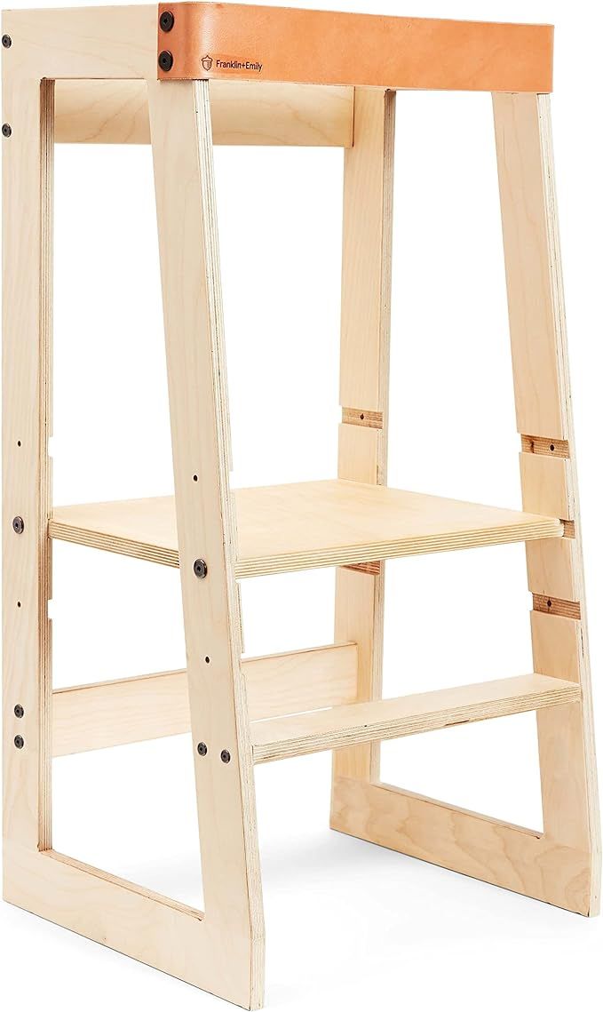 Wooden Toddler Tower and Step Stool (Toddler Step Stool with Leather Strap, Kitchen Tower, Safety... | Amazon (US)