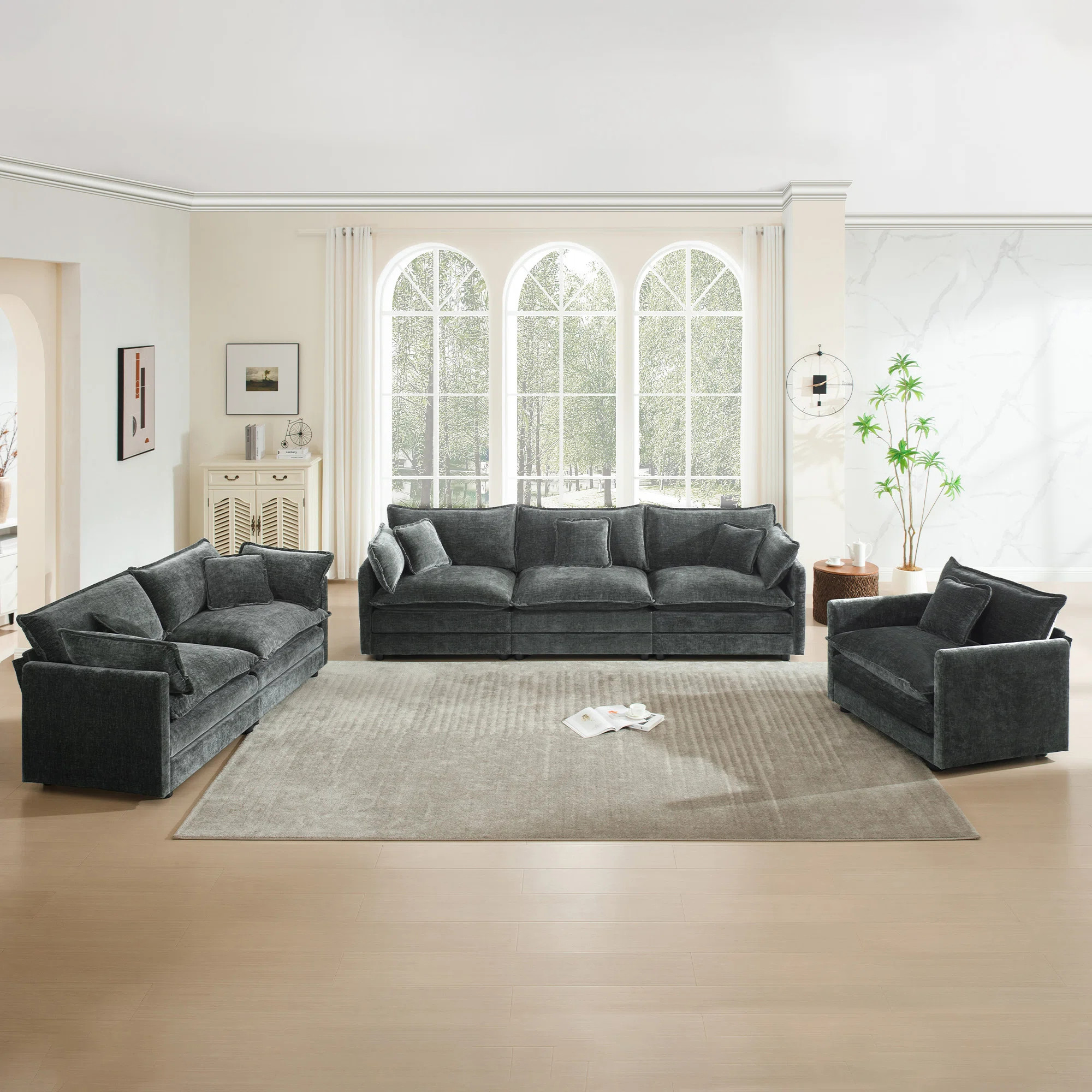 Modern Sofa Couch, 3 Piece Set Extra Deep Seat Sectional Sofa For Living Room, Oversized Sofa, 3 ... | Wayfair North America