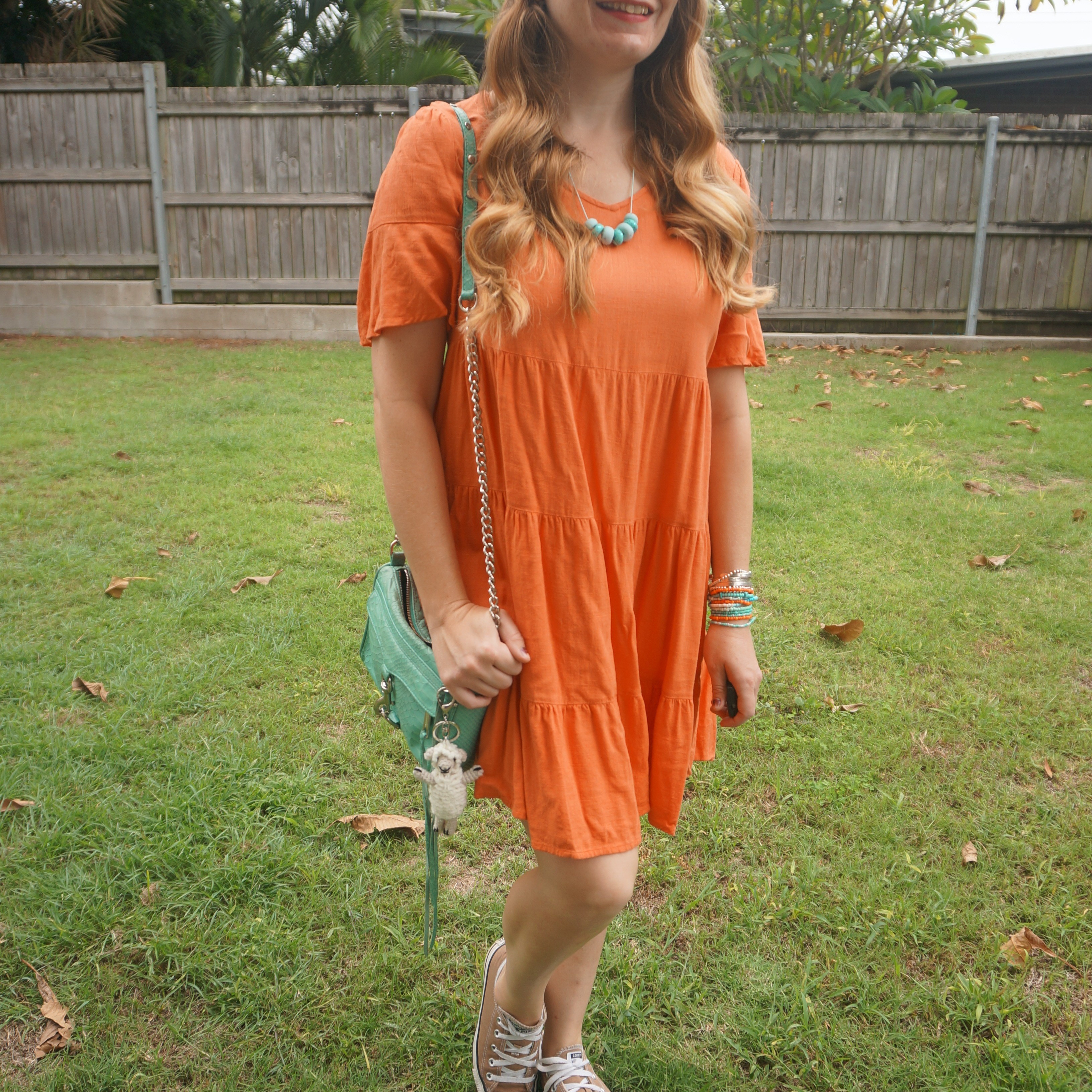 Jeanswest orange tiered linen dress with brown Converse and aquamarine Rebecca Minkoff mini MAC bag 🧡💙

#LTKaustralia #LTKdresses #LTKbag