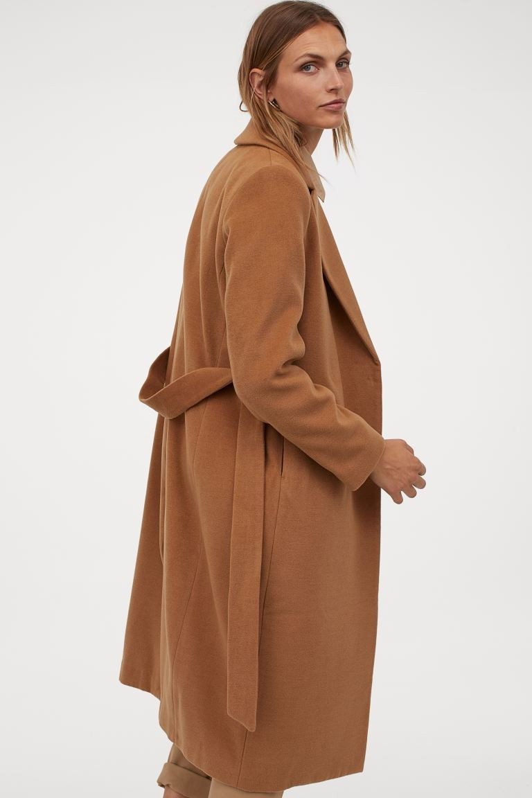 Coat in woven fabric with a soft, brushed finish. Notched lapels, wrapover front with concealed s... | H&M (US + CA)