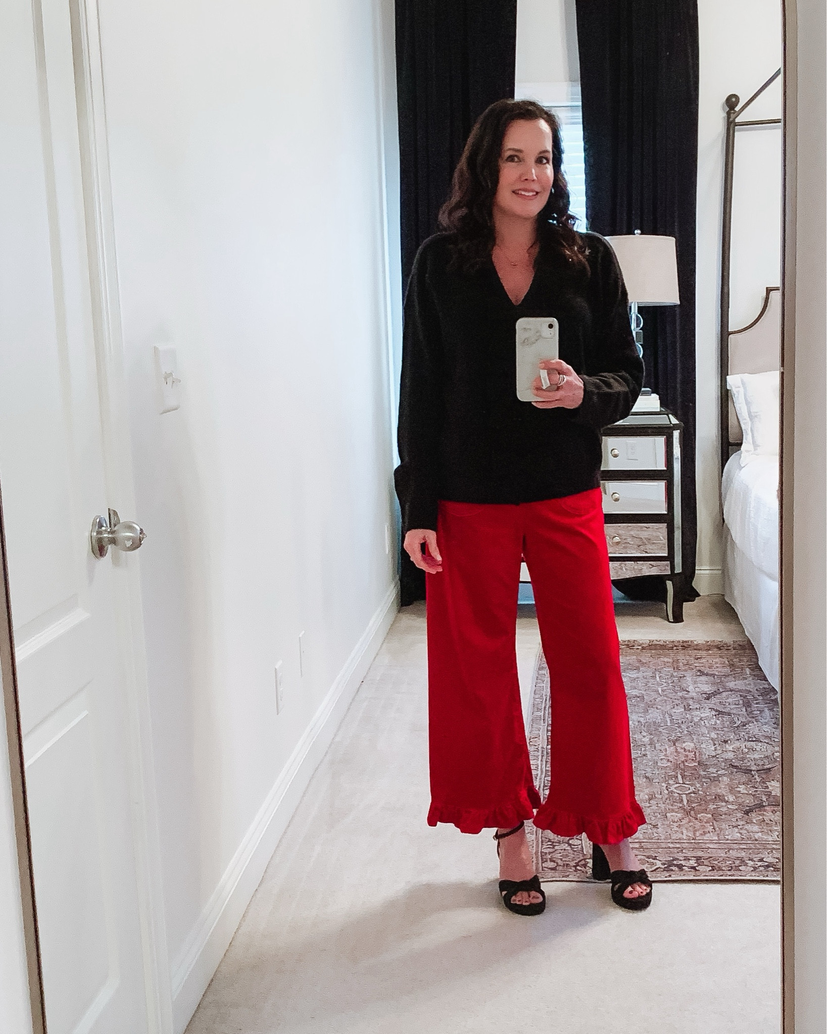 Christmas Party Look: Bow Front Sweater, Velvet Pants, Heels & Bow Earrings

#LTKOver40 #LTKHoliday #LTKWorkwear