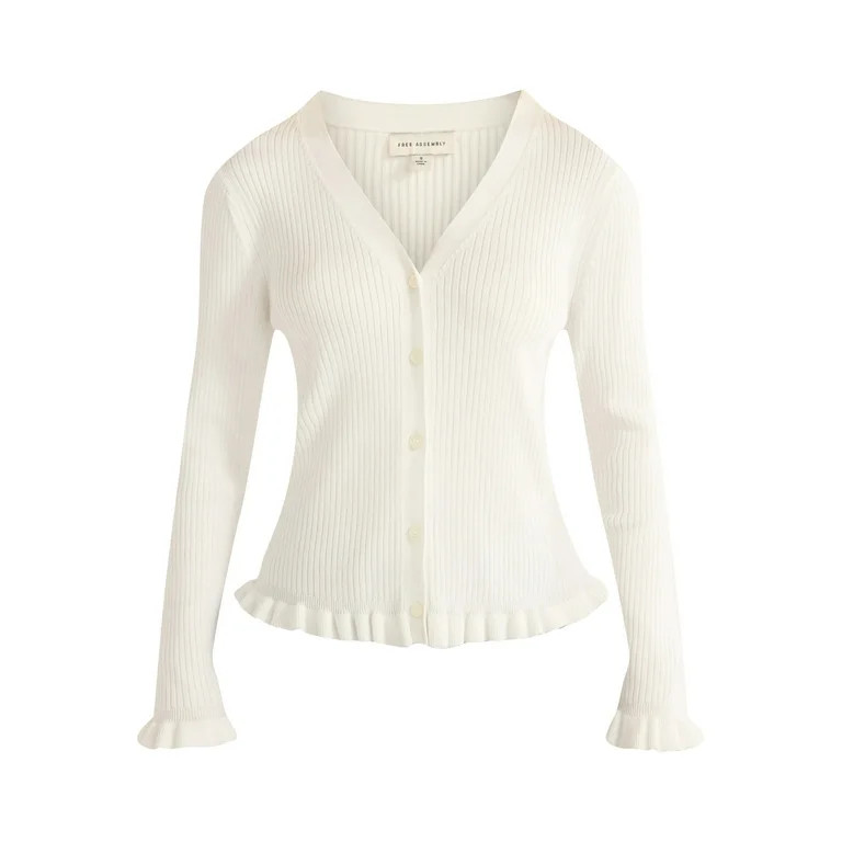 Free Assembly Women's Ruffle Hem Cardigan Sweater with Long Sleeves, Lightweight, Sizes XS-XXL | Walmart (US)