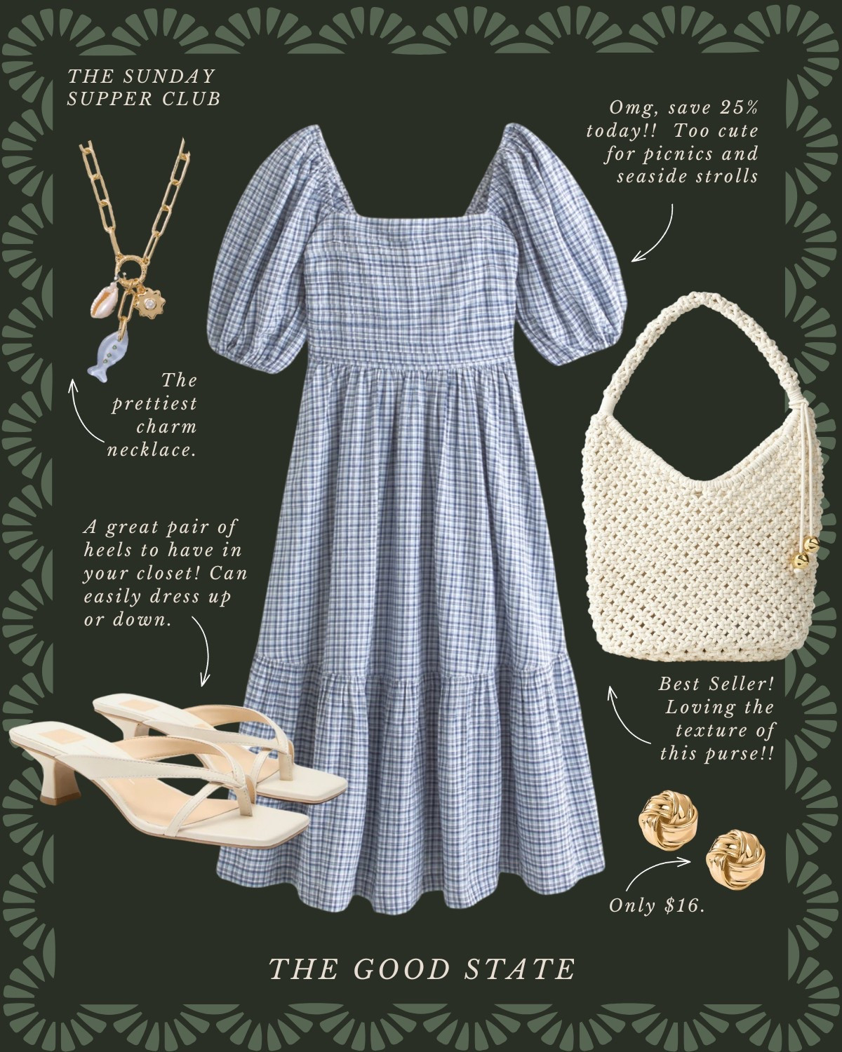 The Sunday Supper Club👒 To the ladies who find beauty in the fragrance of fresh basil, the crunch of homemade bread and the vibrant colors of ingredients spread across the counter. To the ones who romanticize every chop on the cutting board and every dance of the sunlight through their kitchen window. For those who come alive the longer they linger around a candle-lit table with loved ones. For the ladies who are looking for a reason to set a pretty table filled with flowers and for those who are looking forward to *finallllly* wear their new Spring dress. This collection is for you🤍 The good state, Lauren England, dinner party, hosting, under $50, Anthro, Anthropologie, dolce vita, spring fashion, spring ootd, maxi dress, Abercrombie and Fitch, wedding guest dress, empire waist dress, white dress. J crew, j crew factory, pretty, spring fashion, vacation outfit, ootd, sandals, tuckernuck, Easter outfit, kitchen, entertaining, home decor, Amazon home, Amazon finds, stripe dress, masters outfit, green dress, blue dress, McGee and co, shea McGee, quince, Martha Stewart,

#LTKSaleAlert #LTKStyleTip #LTKFindsUnder50