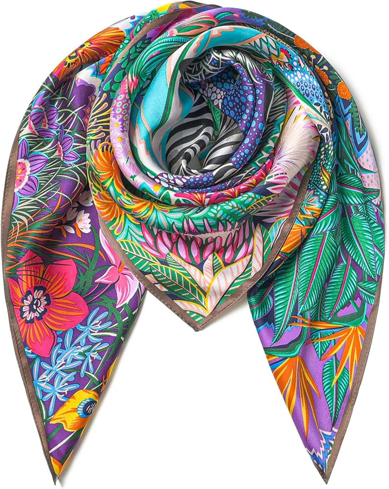 SHIROUYU 100% Pure Mulberry Silk Scarf 35" Large Square Lightweight Headscarf –Women’s Hair W... | Amazon (US)