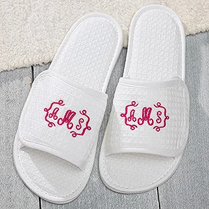 Embroidered White Waffle Weave Spa Slippers - Name | Personalization Mall