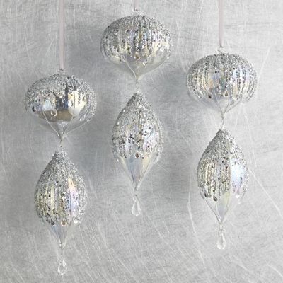 Silver Sequin Tiered Accent Ornaments, Set of Three | Frontgate | Frontgate