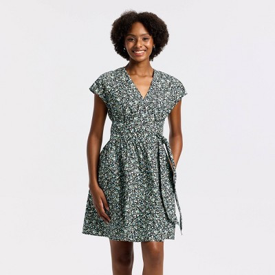 Women's Cap Sleeve Wrap Tie-Waist Mini A-Line Dress - Universal Thread™ Black XL | Target