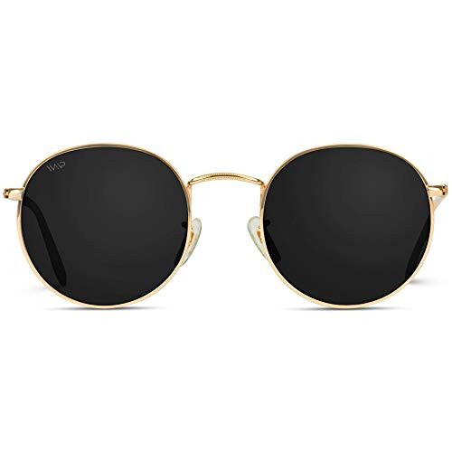 WearMe Pro - Reflective Lens Round Trendy Sunglasses (Gold Frame/Black Lens, 51) | Amazon (US)