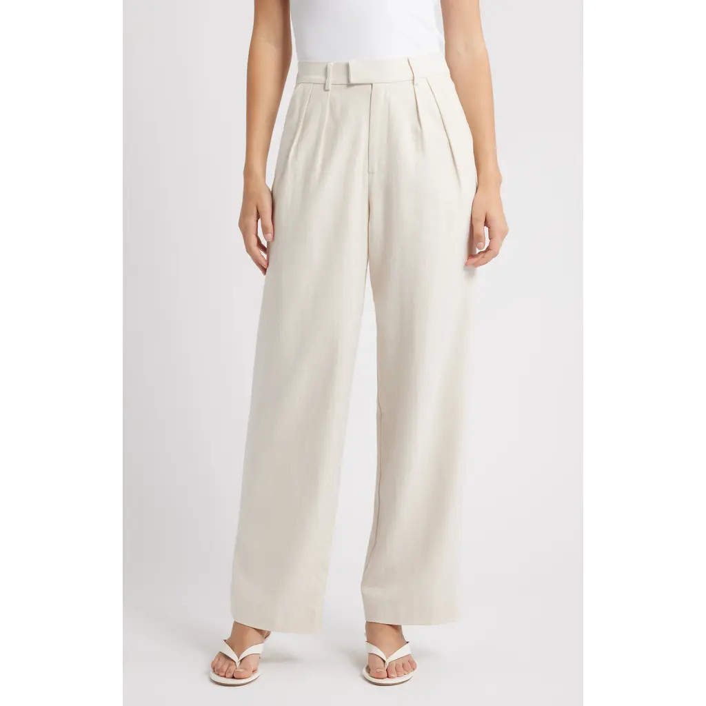 WAYF Naomi Linen Blend Straight Leg Pants in Porcelain at Nordstrom Rack, Size Small | Nordstrom Rack