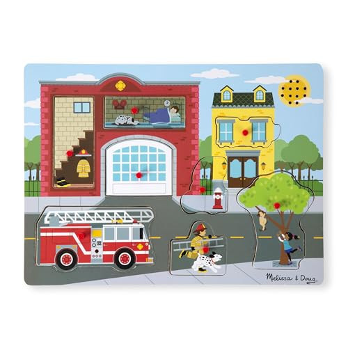 Melissa & Doug Around the Fire Station Sound Puzzle - Wooden Peg Puzzle (8 pcs) | Amazon (US)