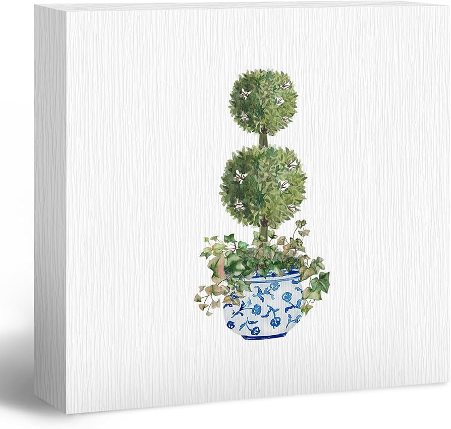 Blue and White Porcelain Wooden Box Sign, Chinoiserie Decor, Preppy Chinoiserie Home Decor, Green... | Amazon (US)