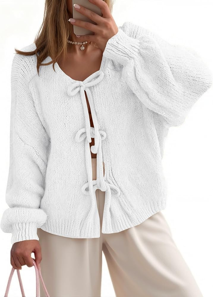 UNCLECAT Womens Bow Tie Front Cardigan Sweaters Oversized Fall Open Front Cardigans Cute Loose Kn... | Amazon (US)