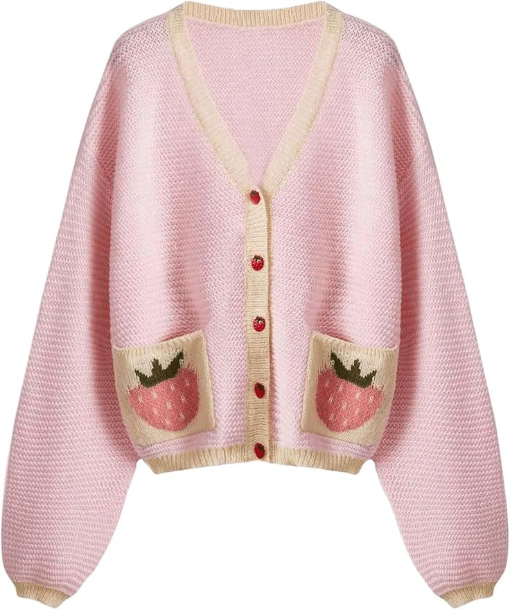 SHENHE Women's Kawaii Strawberry Pattern Cardigan Long Sleeve Open Front Casual Fall Sweater | Amazon (US)