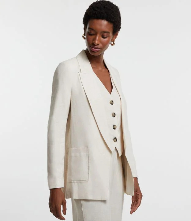 Blazer em Viscose com Forro Listrado Off White | Renner (BR)