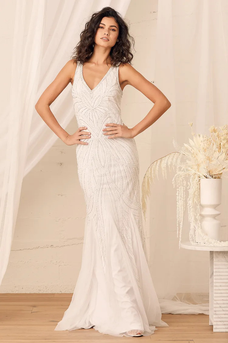 Make Them Marvel White Beaded Mermaid Maxi Dress | Lulus (US)