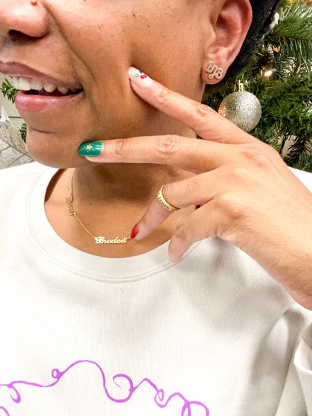 Initial earring +
Statement ring +
Customized name necklace 

#LTKHoliday #LTKGiftGuide #LTKSeasonal