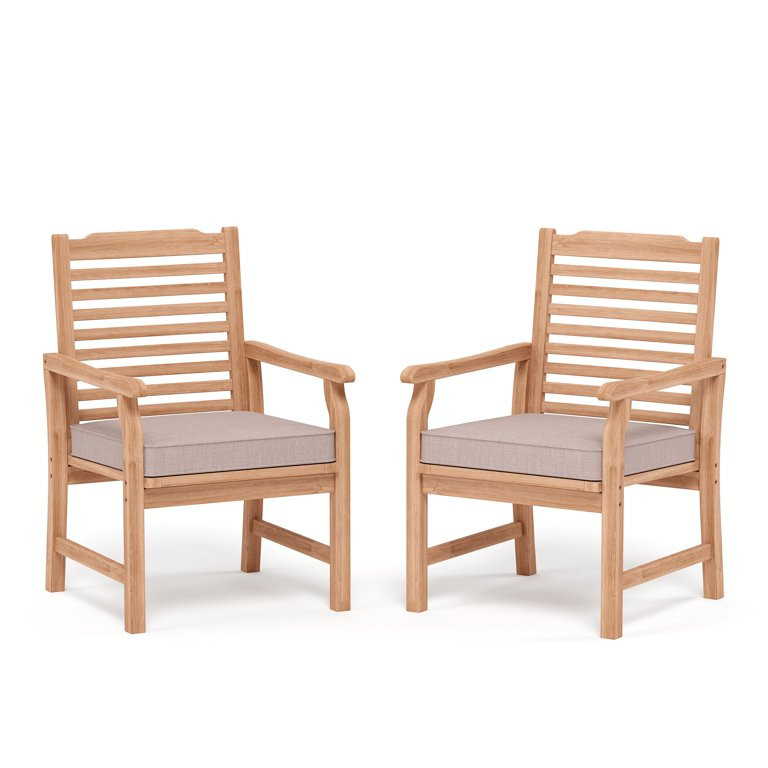 Summit Living 2-Piece Acacia Wood Patio Dining Chairs with Cushions, Outdoor Oil Finished Natural... | Walmart (US)