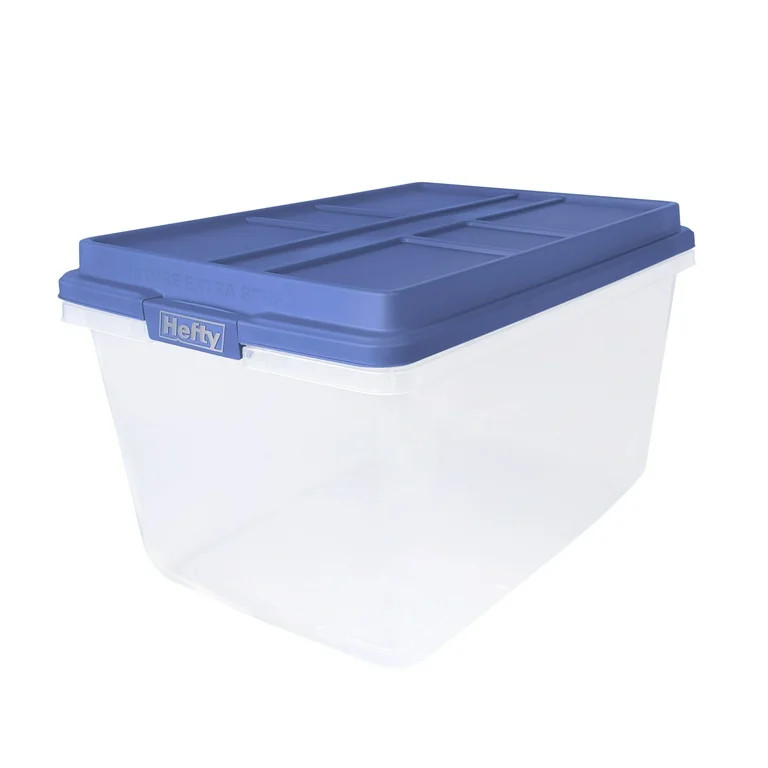 Hefty, 72 Quart Clear Storage Bin, Latched Storage Container, with Blue HI-RISE Lid | Walmart (US)