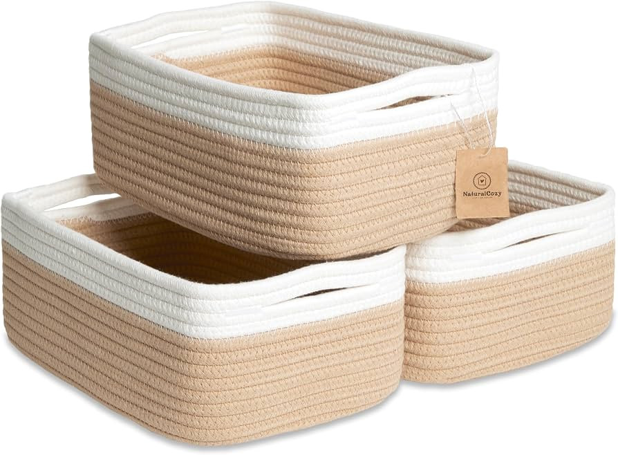 NaturalCozy 11.8"x8"x4.5\u201d Storage Baskets for Shelves 3 Pack | Cotton Rope Woven Small Baske... | Amazon (US)