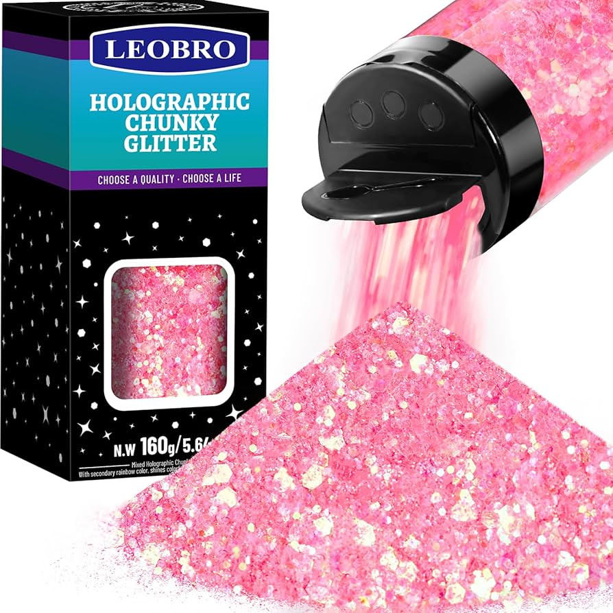 LEOBRO Pink Glitter, 160g/5.64oz Pink Chunky Glitter for Crafts, Resin, Body Nail, DIY Decoration... | Amazon (US)