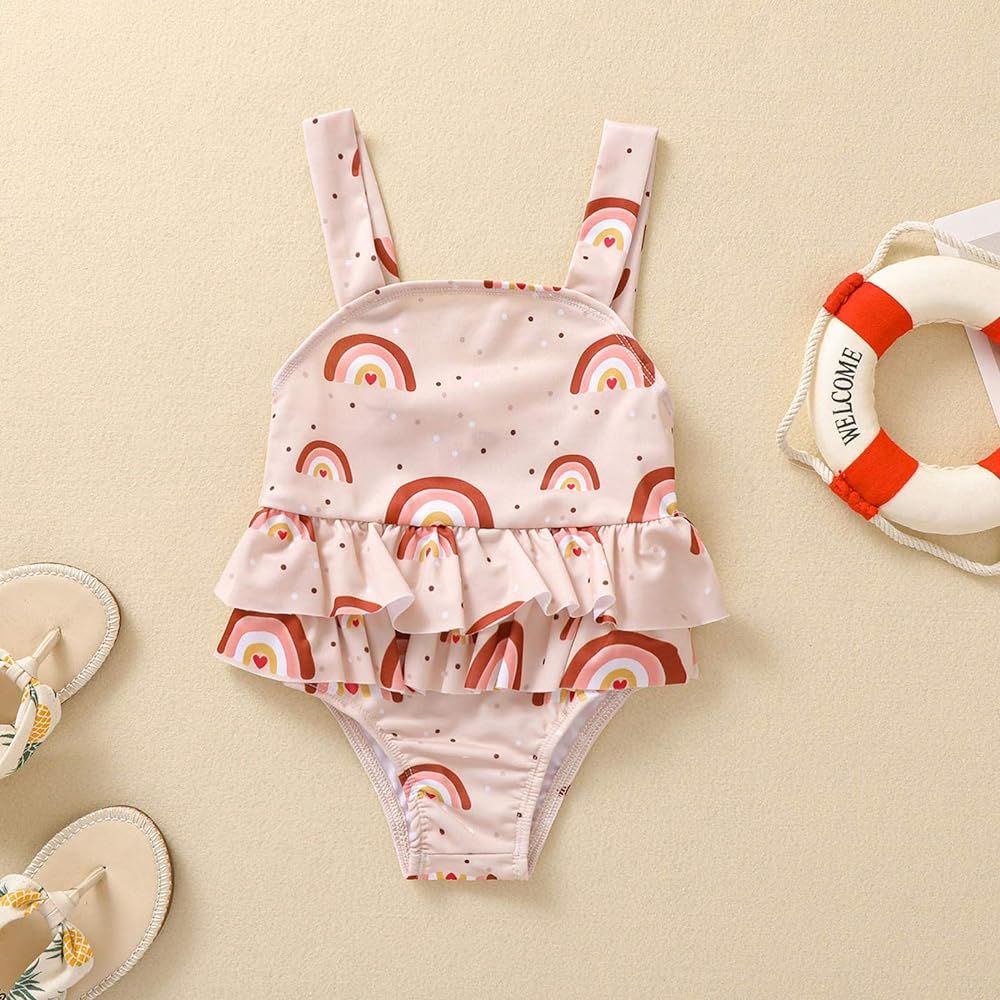 Newborn Baby Girls Rainbow Swimsuit Sleeveless Ruffle Swimwear One Piece Bikini Bathing Suit 0-3Y | Amazon (US)