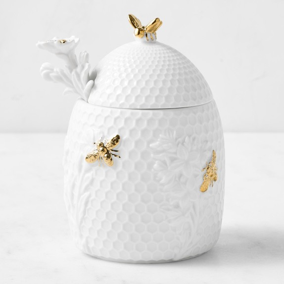 Honeycomb Porcelain Figural Honey Pot