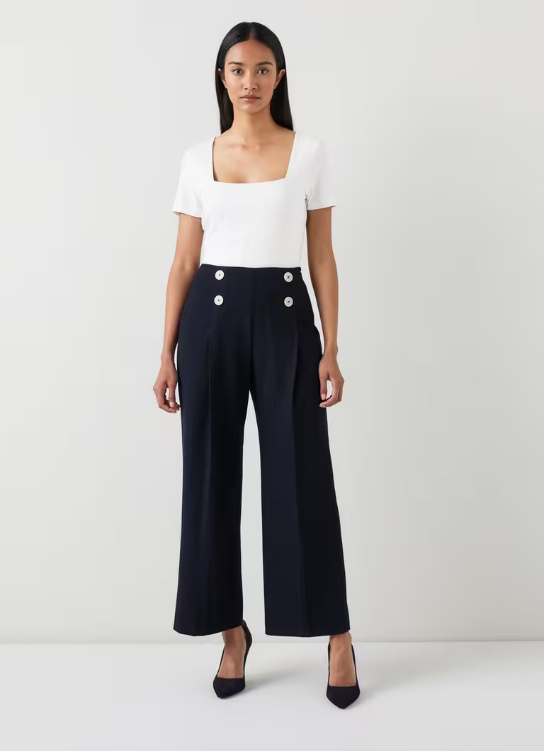 Parker Spring Navy Recycled Crepe Wide-Leg Trousers | L.K. Bennett (UK)