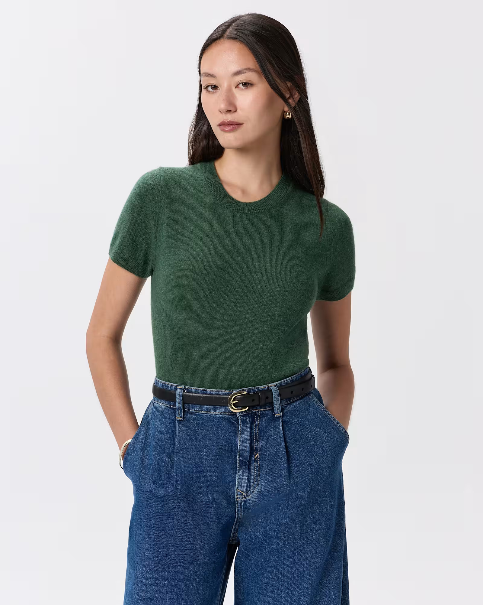 Mongolian Cashmere Tee in Forest Floor Green | Quince