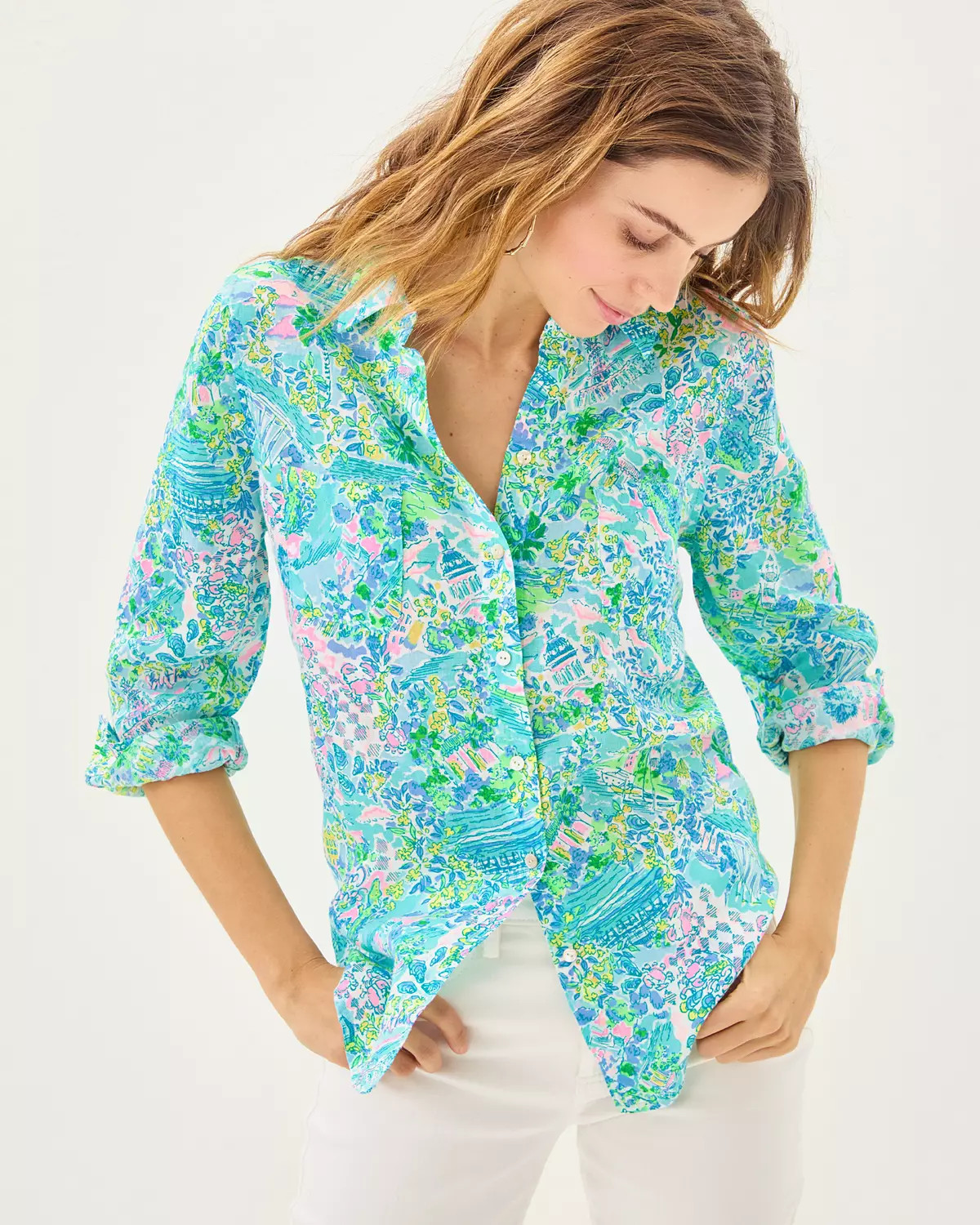 Sea View Linen Button Down Shirt | Lilly Pulitzer