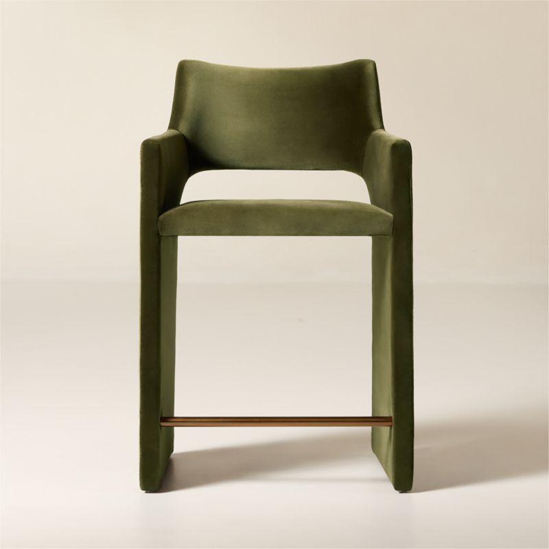 Foley Olive Green Velvet Counter Stool | CB2 | CB2