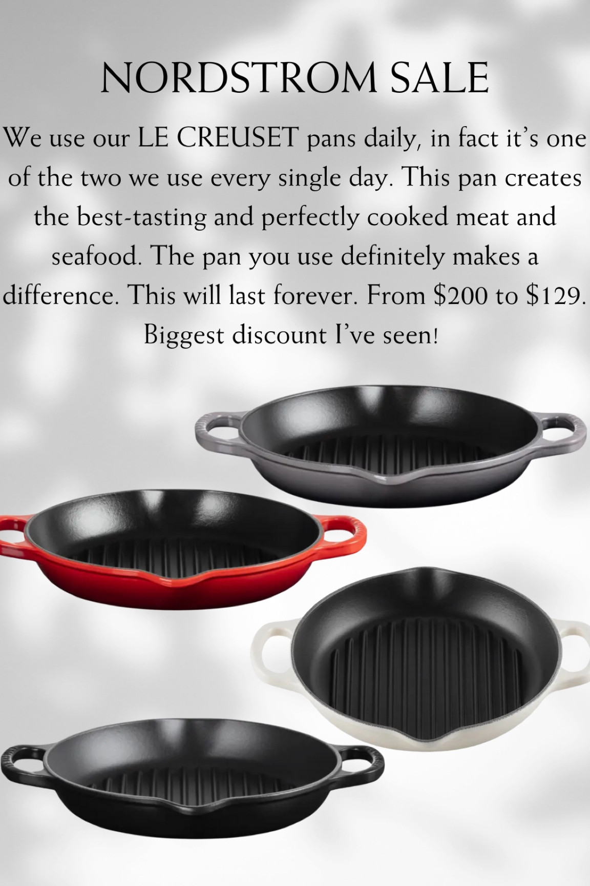 We use our LE CREUSET pans daily, in fact it’s one of the two we use every single day. This pan creates the best-tasting and perfectly cooked meat and seafood. The pan you use definitely makes a difference. This will last forever. From $200 to $129. Biggest discount I’ve seen!  #LTKhome #LTKsummersales #LTKxNSale 

#LTKxNSale #LTKSummerSales #LTKHome